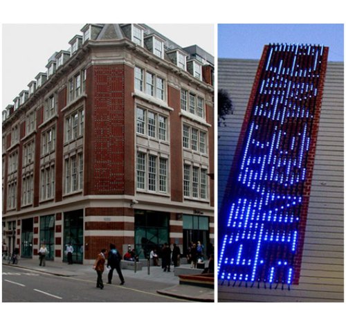 Michael Brown, "Blue Rain," 2009, blue LED lights, aluminum, electronics, 4 x 38 x 28 inches